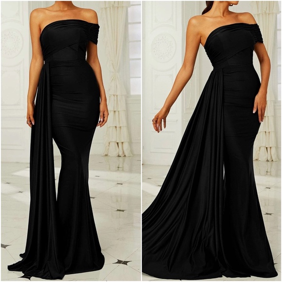 Luxe One Shoulder Bodycon Evening Black Tie Formal Dress - Picture 1 of 6